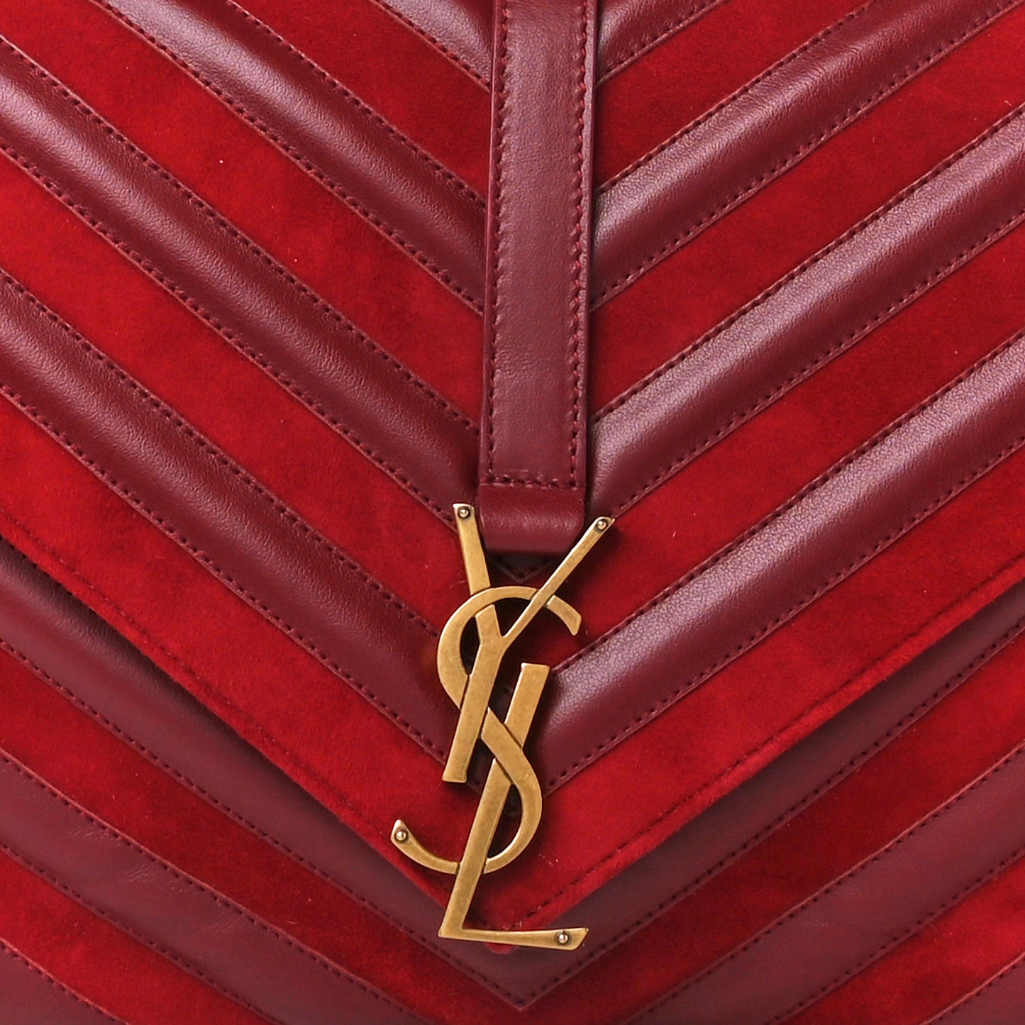 Calfskin Suede Matelasse Chevron Large Monogram College Bag Burgundy
