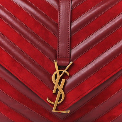Saint Laurent Calfskin Suede Matelasse Chevron Large Monogram College Bag Burgundy 10 of 12