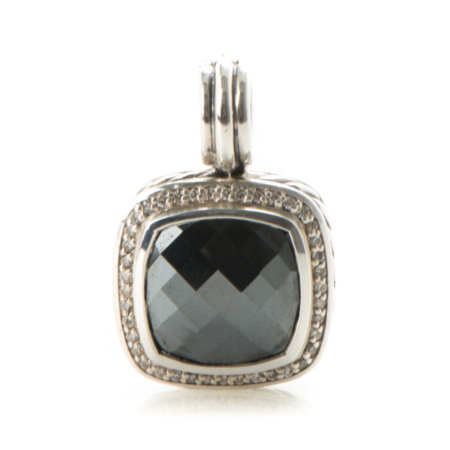 David Yurman Sterling Silver Diamond Hematite 14mm Albion Enhancer Pendant 1 of 2
