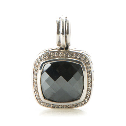 David Yurman Sterling Silver Diamond Hematite 14mm Albion Enhancer Pendant 1 of 2