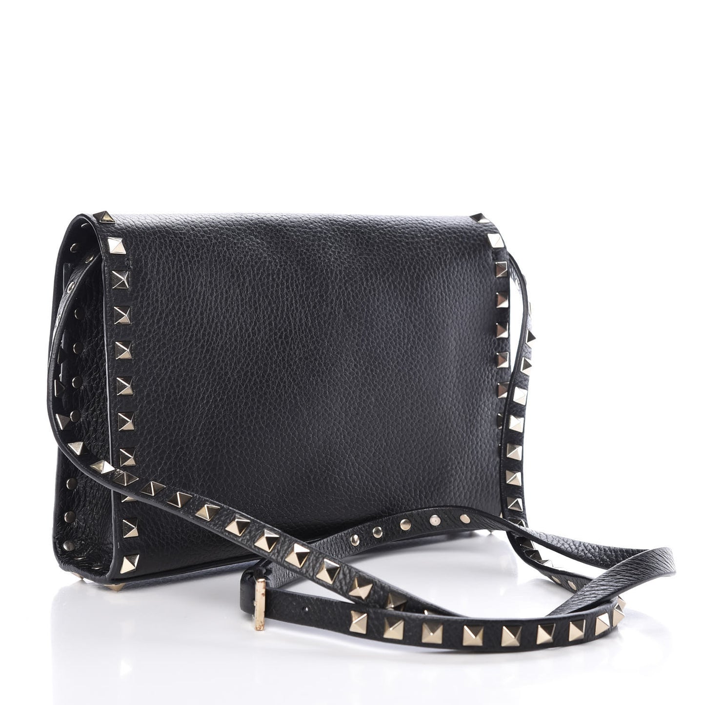 Pebbled Calfskin Medium Rockstud Flip Lock Crossbody Bag Black
