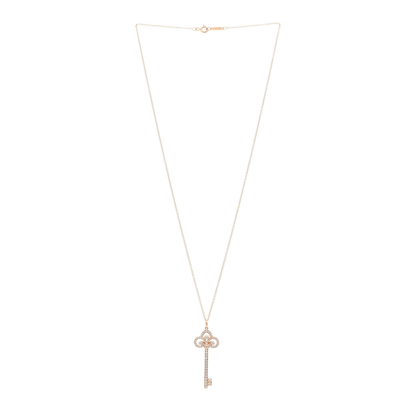 18K Rose Gold Diamond Fleur De Lis Key Pave Pendant Necklace