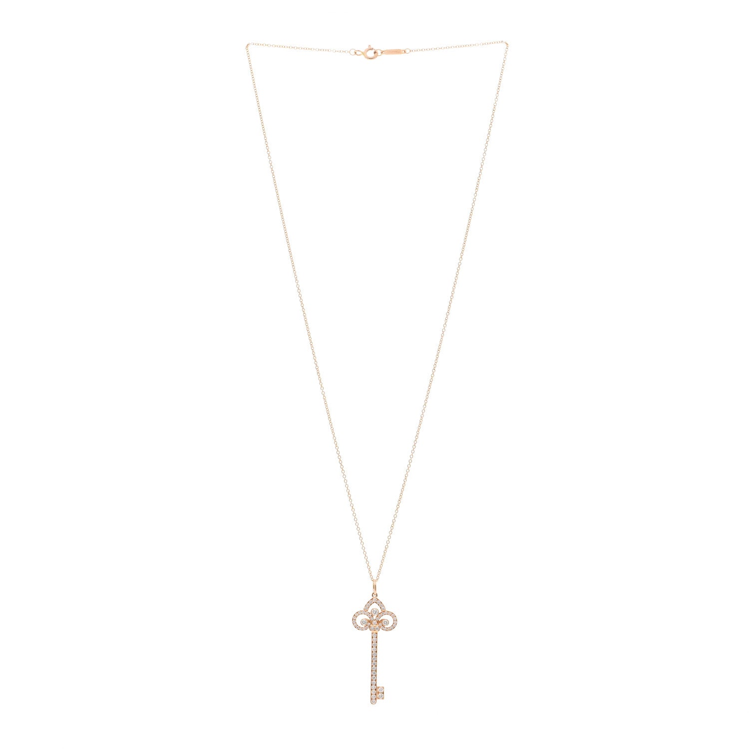 Tiffany 18K Rose Gold Diamond Fleur De Lis Key Pave Pendant Necklace 3 of 5
