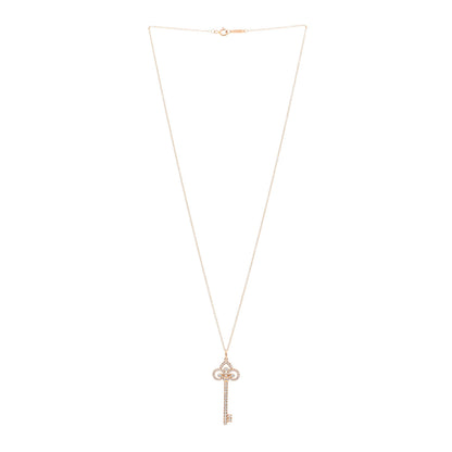 Tiffany 18K Rose Gold Diamond Fleur De Lis Key Pave Pendant Necklace 3 of 5