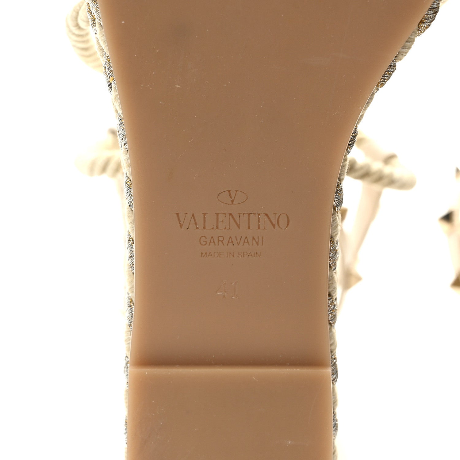 Valentino Garavani Braided Cotton Calfskin Rockstud Torchon Espadrille Wedge Sandals 41 Light Ivory 6 of 7