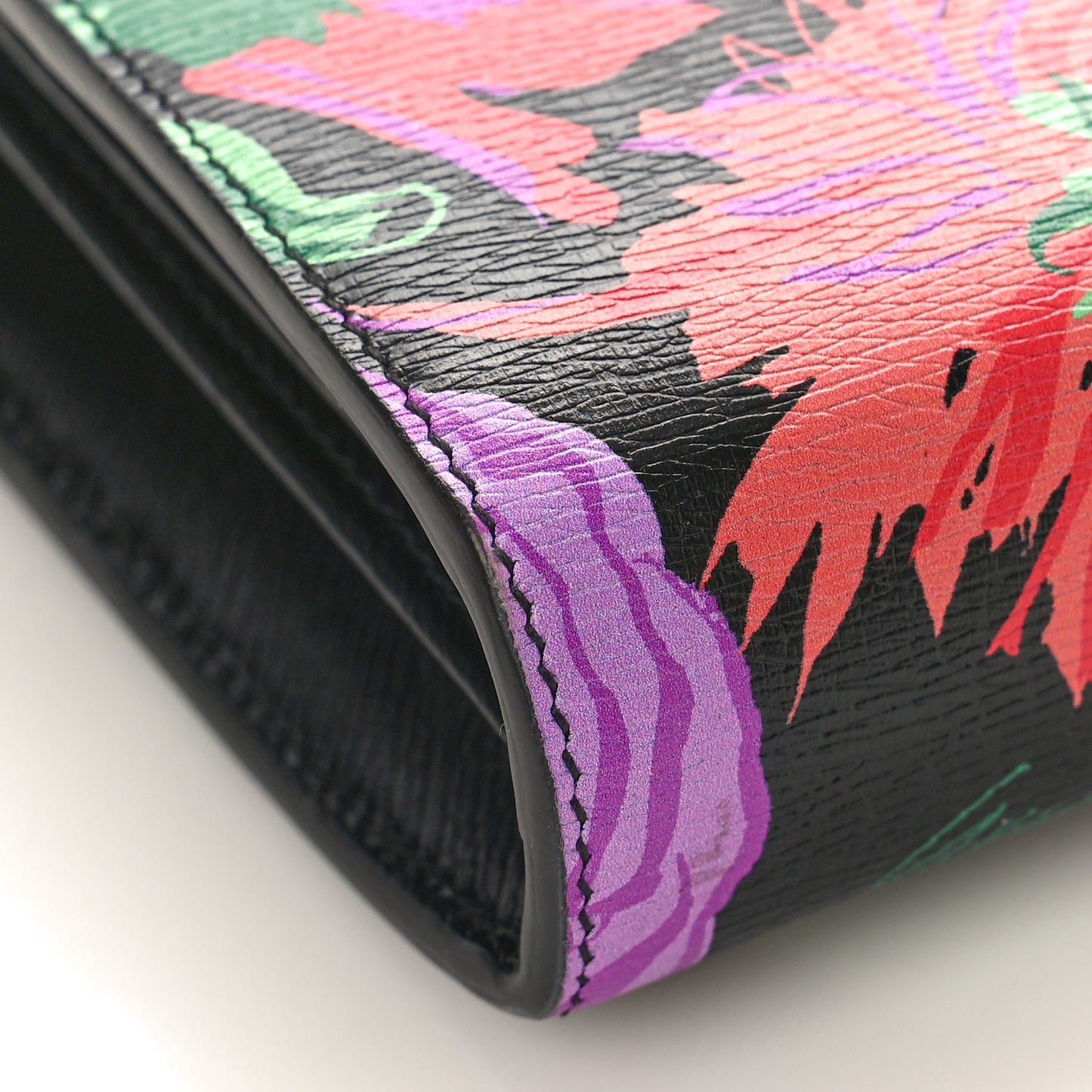 X KEN SCOTT New Shangai Calfskin Jenny Floral Print Mini Dionysus Chain Wallet Black Pink