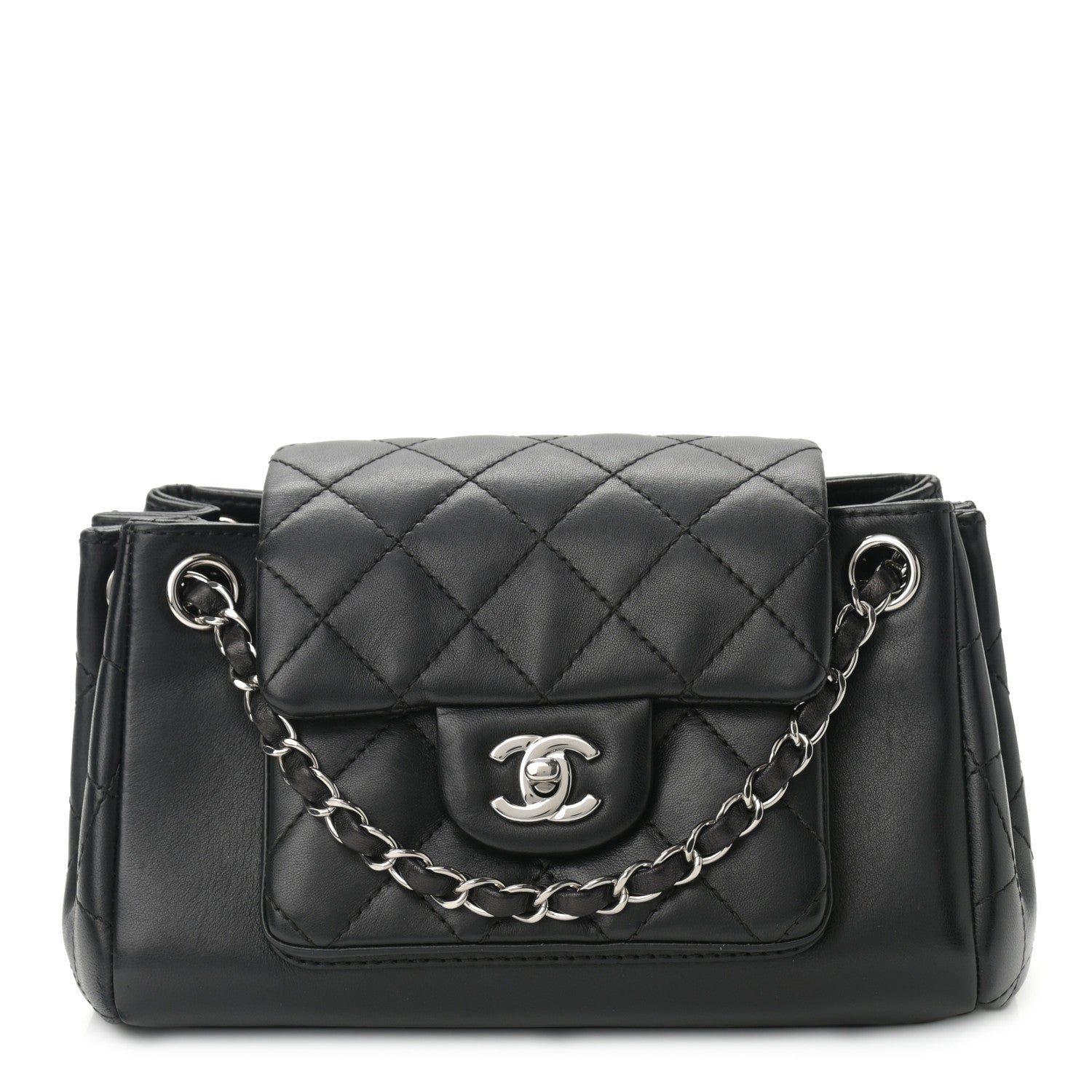 Chanel Lambskin Quilted CC Small Accordion Shopping Bag Black 1 of 10