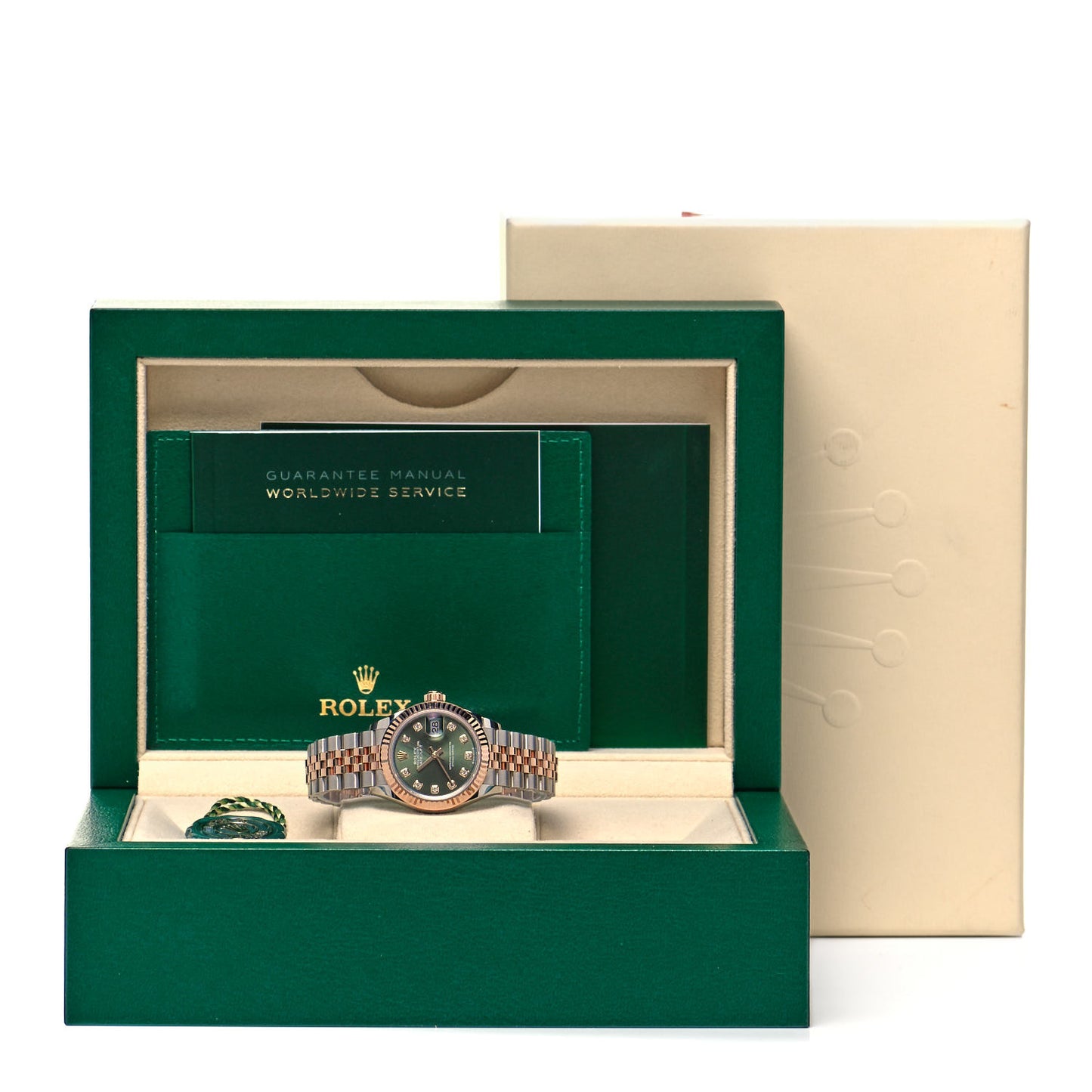 Stainless Steel 18K Everose Gold Diamond 28mm Oyster Perpetual Datejust Watch Green 279171