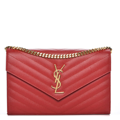 Saint Laurent Grain De Poudre Matelasse Chevron Monogram Chain Wallet Red 1 of 7