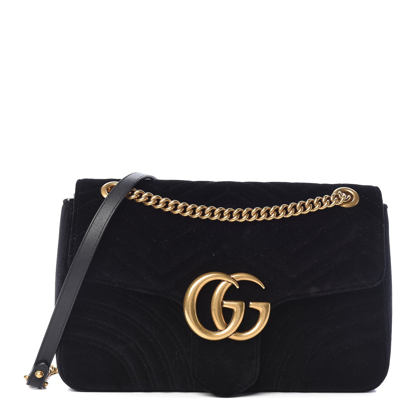 Velvet Matelasse Medium GG Marmont Shoulder Bag Black