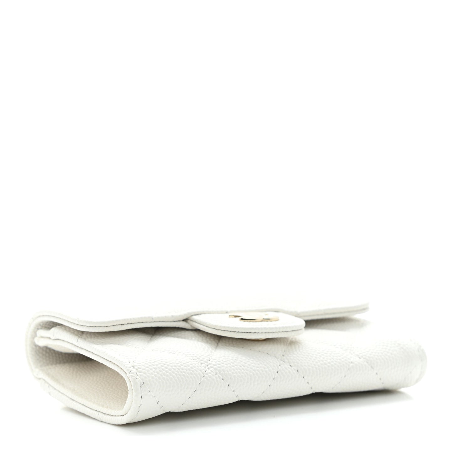 Caviar Quilted Flap Card Holder Wallet White