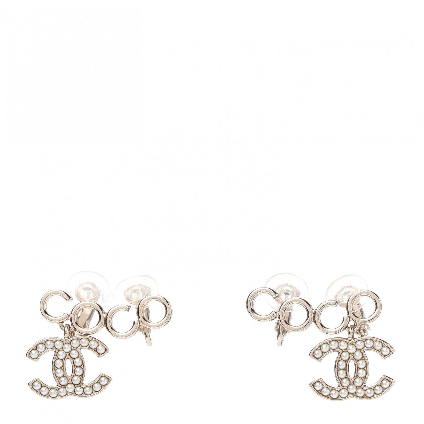 Metal Pearl CC Coco Climber Clip On Earrings Gold