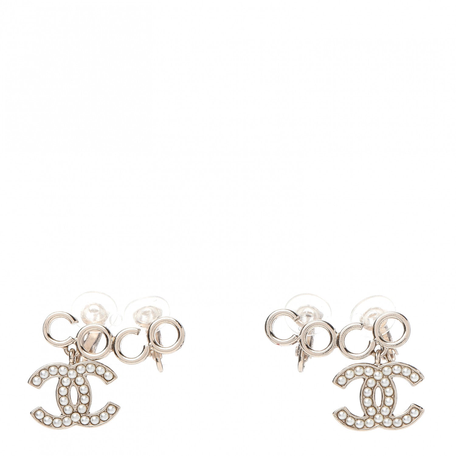 Chanel Metal Pearl CC Coco Climber Clip On Earrings Gold 1 of 6