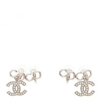 Chanel Metal Pearl CC Coco Climber Clip On Earrings Gold 1 of 6