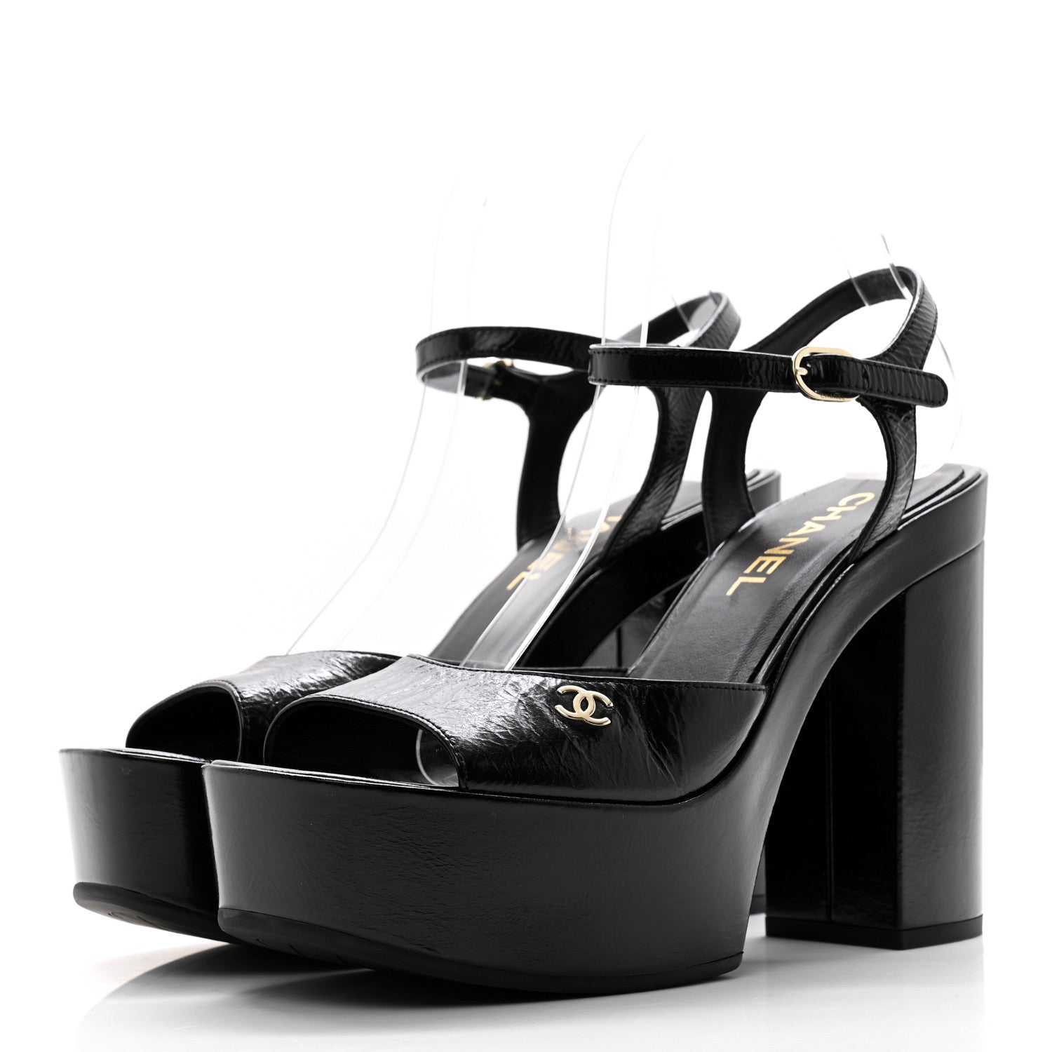 Chanel Calfskin CC Platform Sandals 38.5 Black 3 of 9