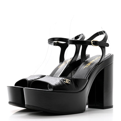 Chanel Calfskin CC Platform Sandals 38.5 Black 3 of 9
