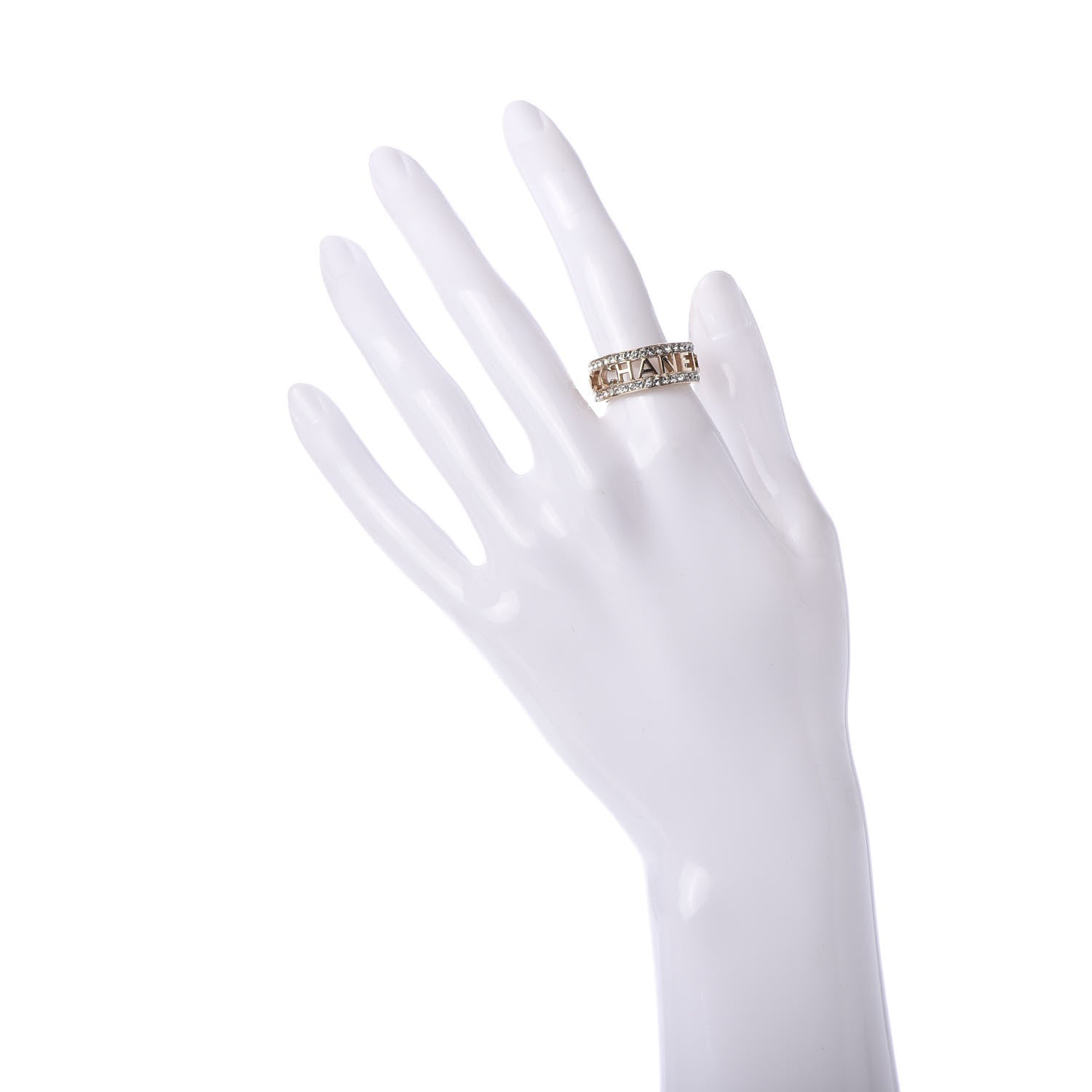 Chanel Crystal Logo Ring 7 Gold 2 of 5