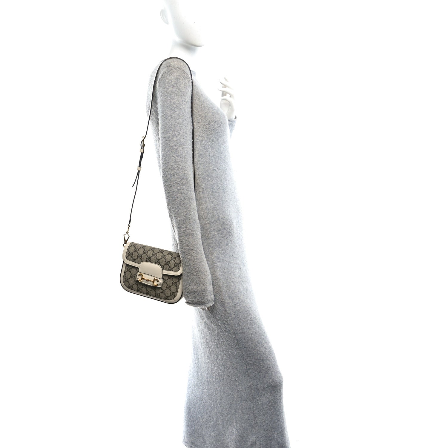 Gucci GG Supreme Monogram Web Mini Horsebit 1955 Shoulder Bag Beige Mystic White 2 of 10