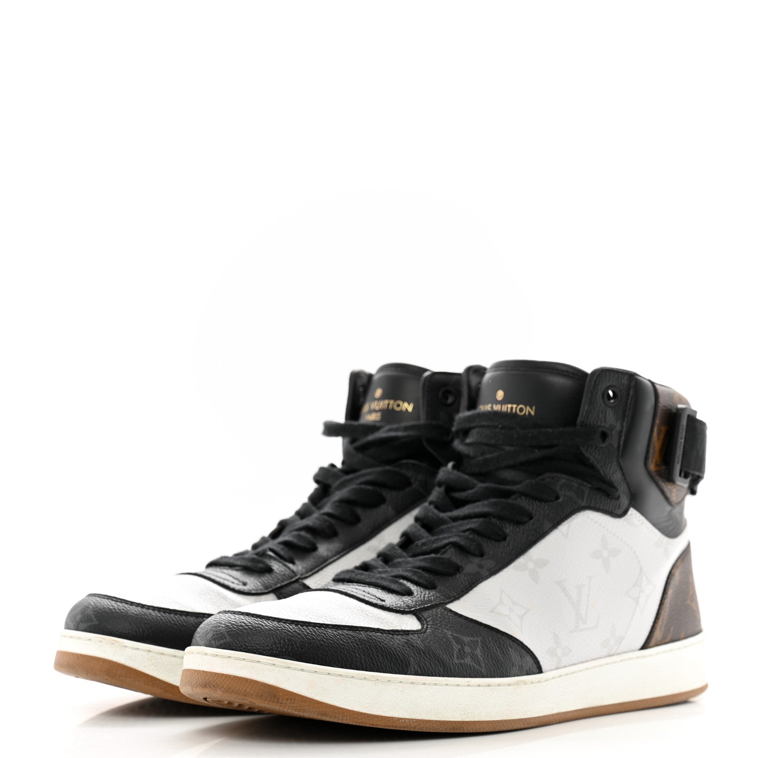 Louis Vuitton Calfskin Monogram Mens Rivoli High Top Sneakers 9 Black 4 of 13