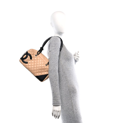 Chanel Calfskin Quilted Large Cambon Bowler Beige Black 3 of 10