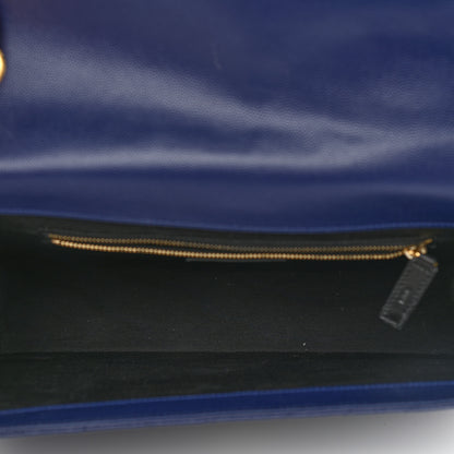 Saint Laurent Grain De Poudre Matelasse Chevron Large Monogram Satchel Navy Blue 5 of 14