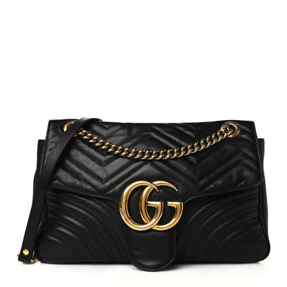 Gucci Calfskin Matelasse Medium GG Marmont Shoulder Bag Black 1 of 7