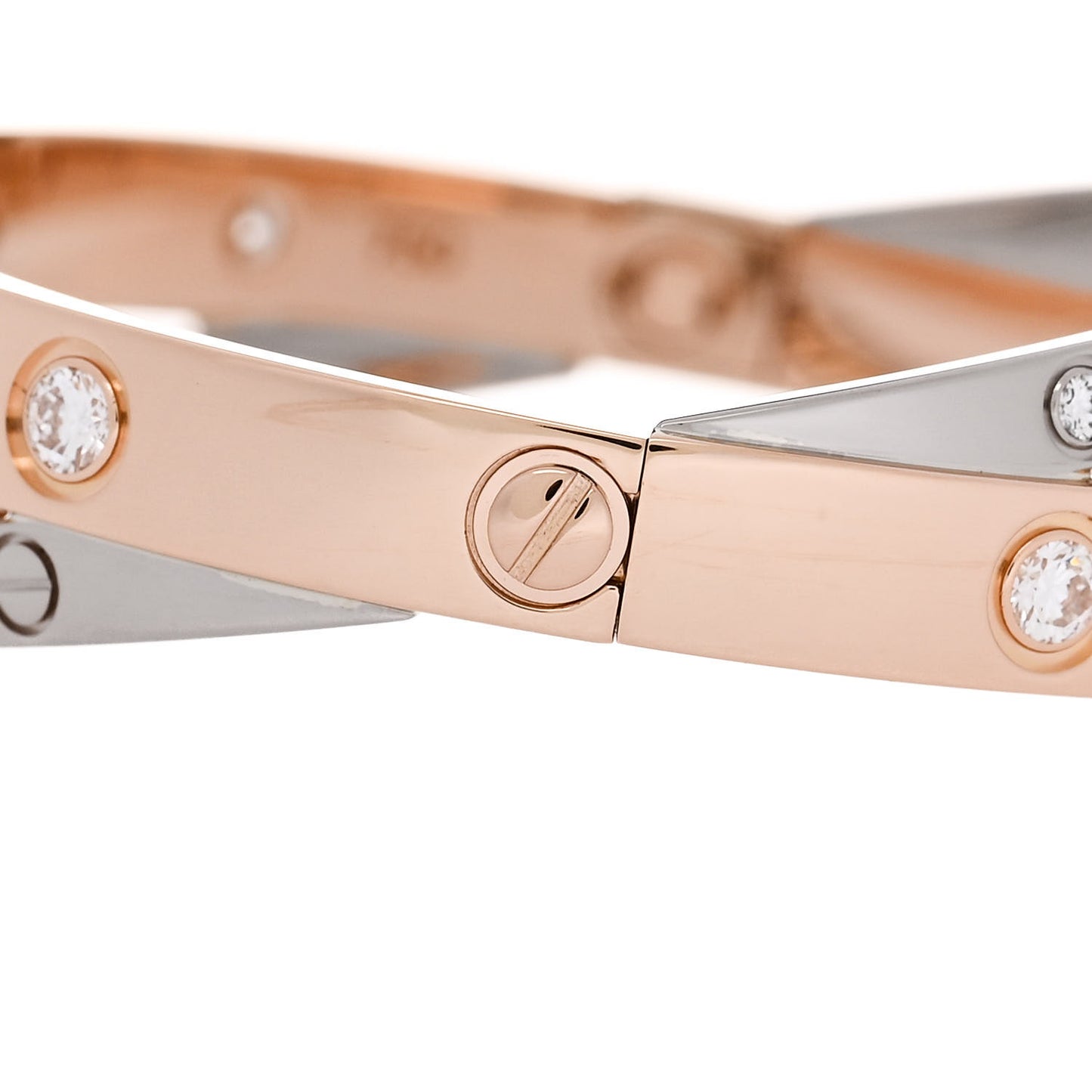 18K Pink White Gold 12 Diamond Double LOVE Bracelet 16