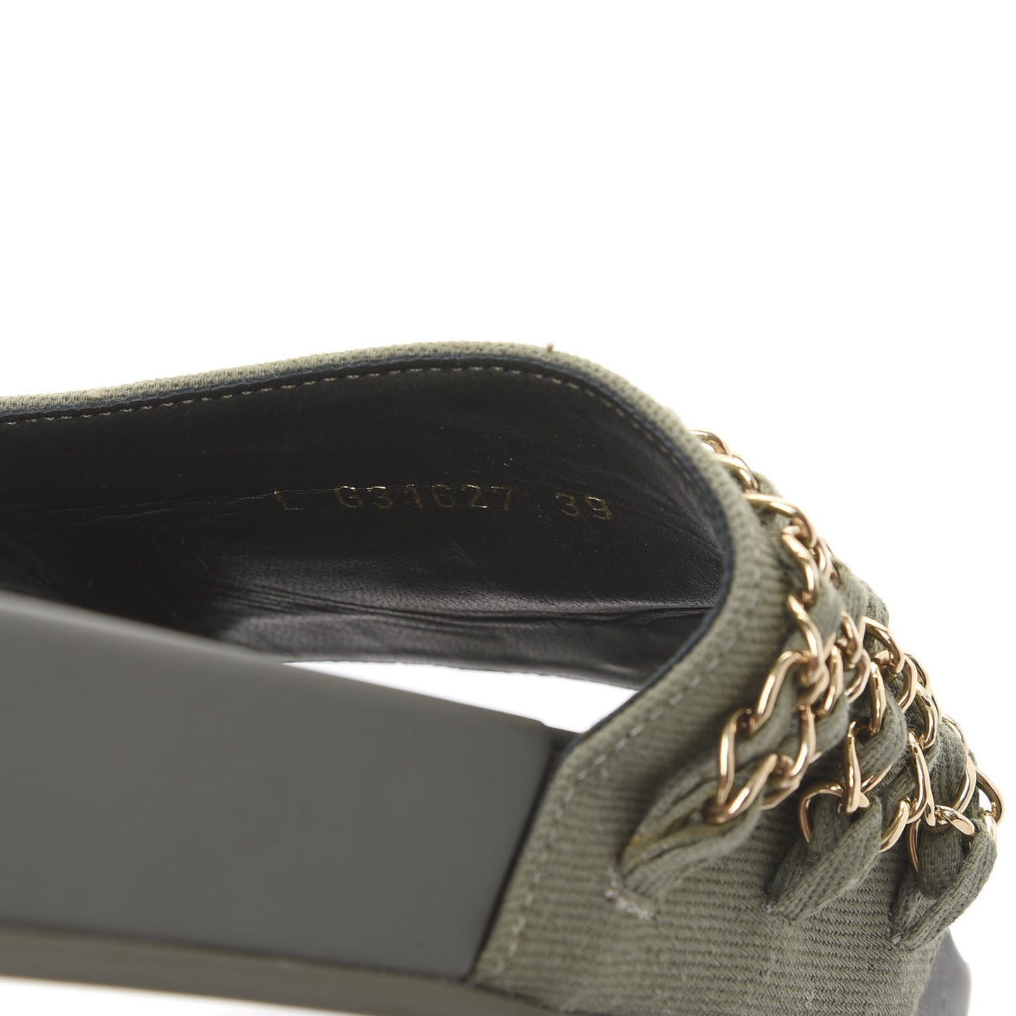 Canvas Chain Flat Sandals 39 Khaki