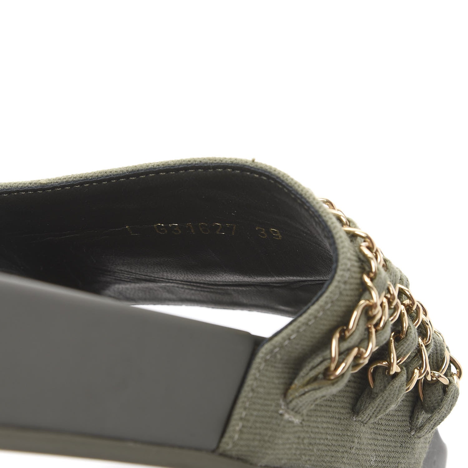 Chanel Canvas Chain Flat Sandals 39 Khaki 8 of 8