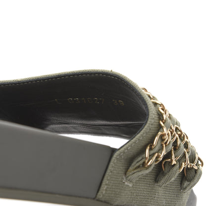 Chanel Canvas Chain Flat Sandals 39 Khaki 8 of 8