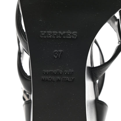 Hermes Nappa Brisbane Wedge Sandals 37 Black 8 of 12