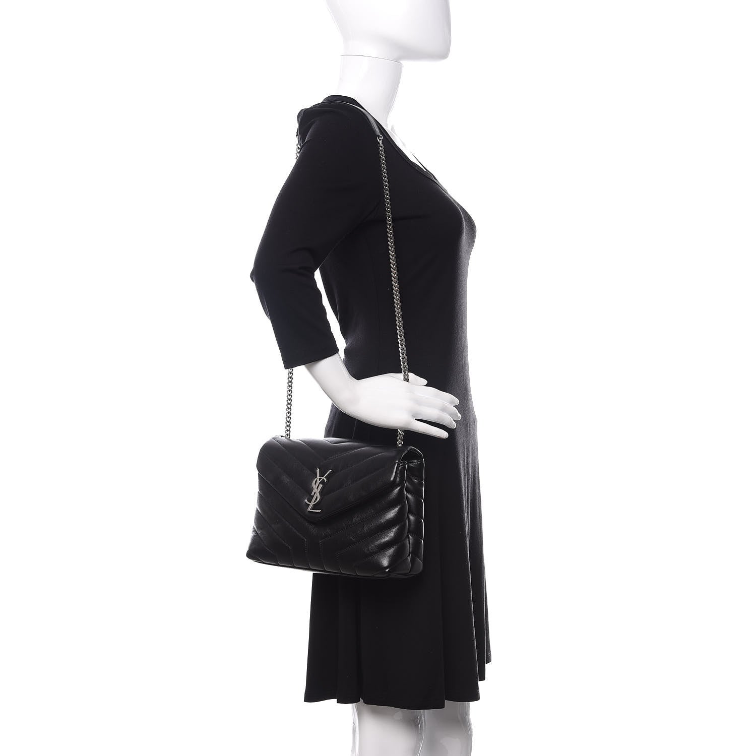 Saint Laurent Calfskin Y Quilted Monogram Small Loulou Chain Satchel Black 2 of 9