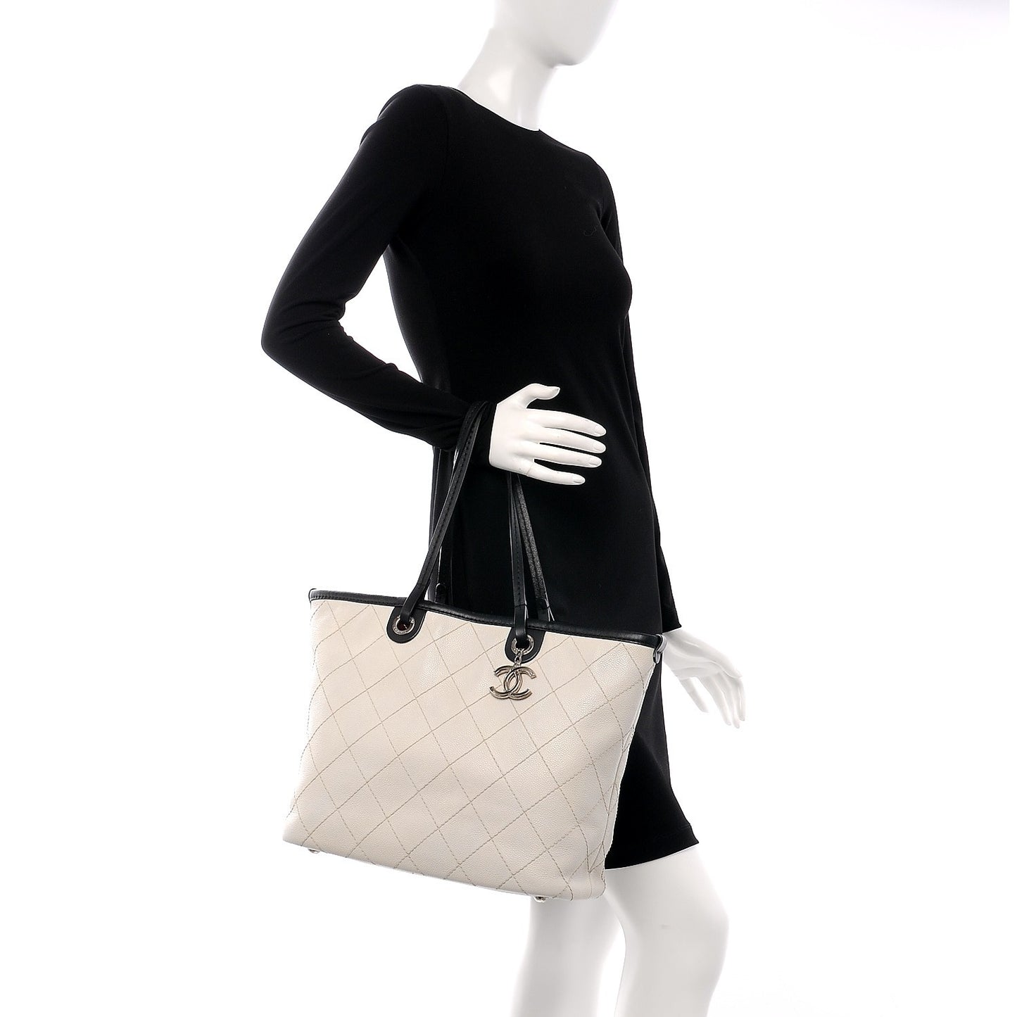 Grained Calfskin Shopping Fever Tote White