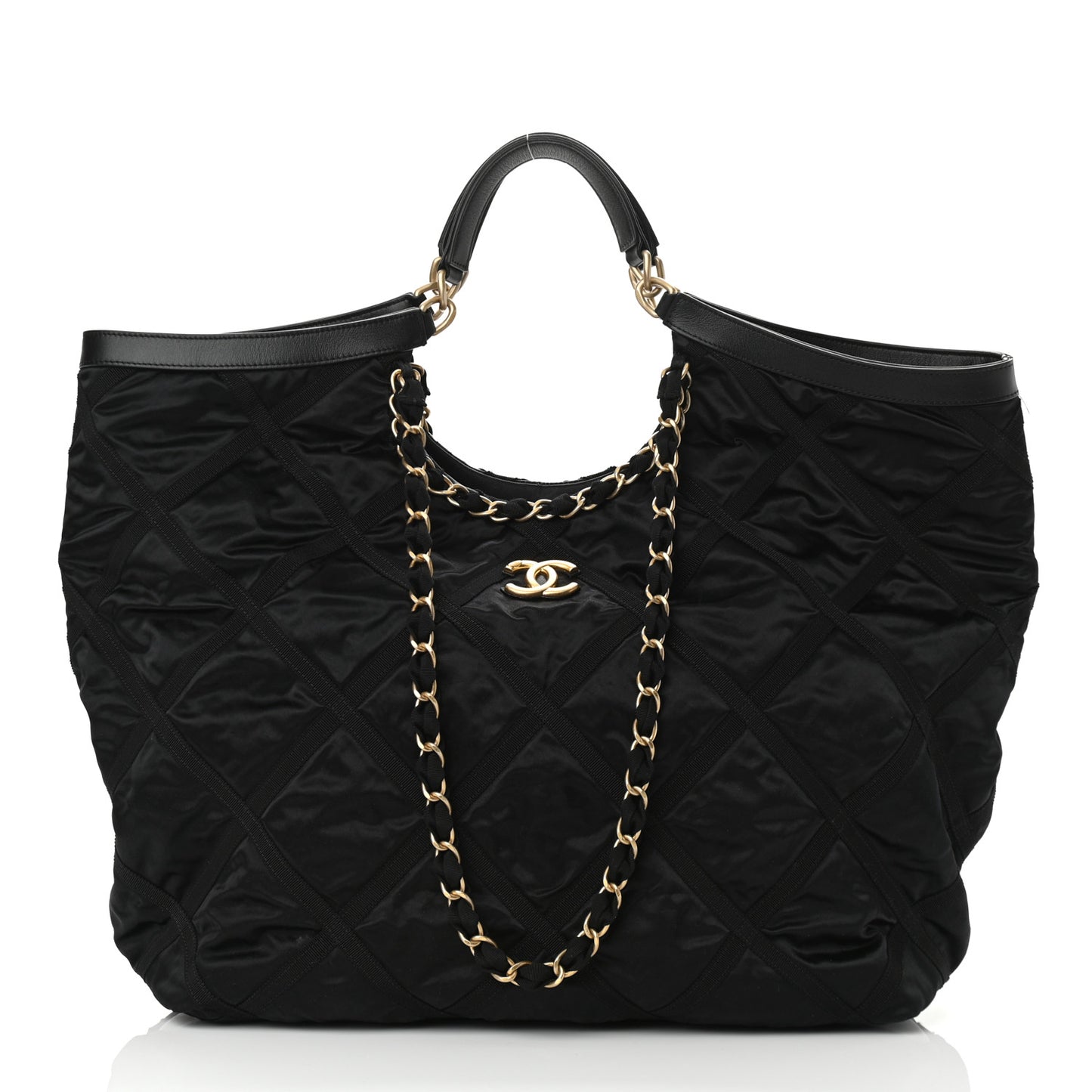 Nylon Grosgrain Quilted Maxi Lifestyle Shopping Bag Black