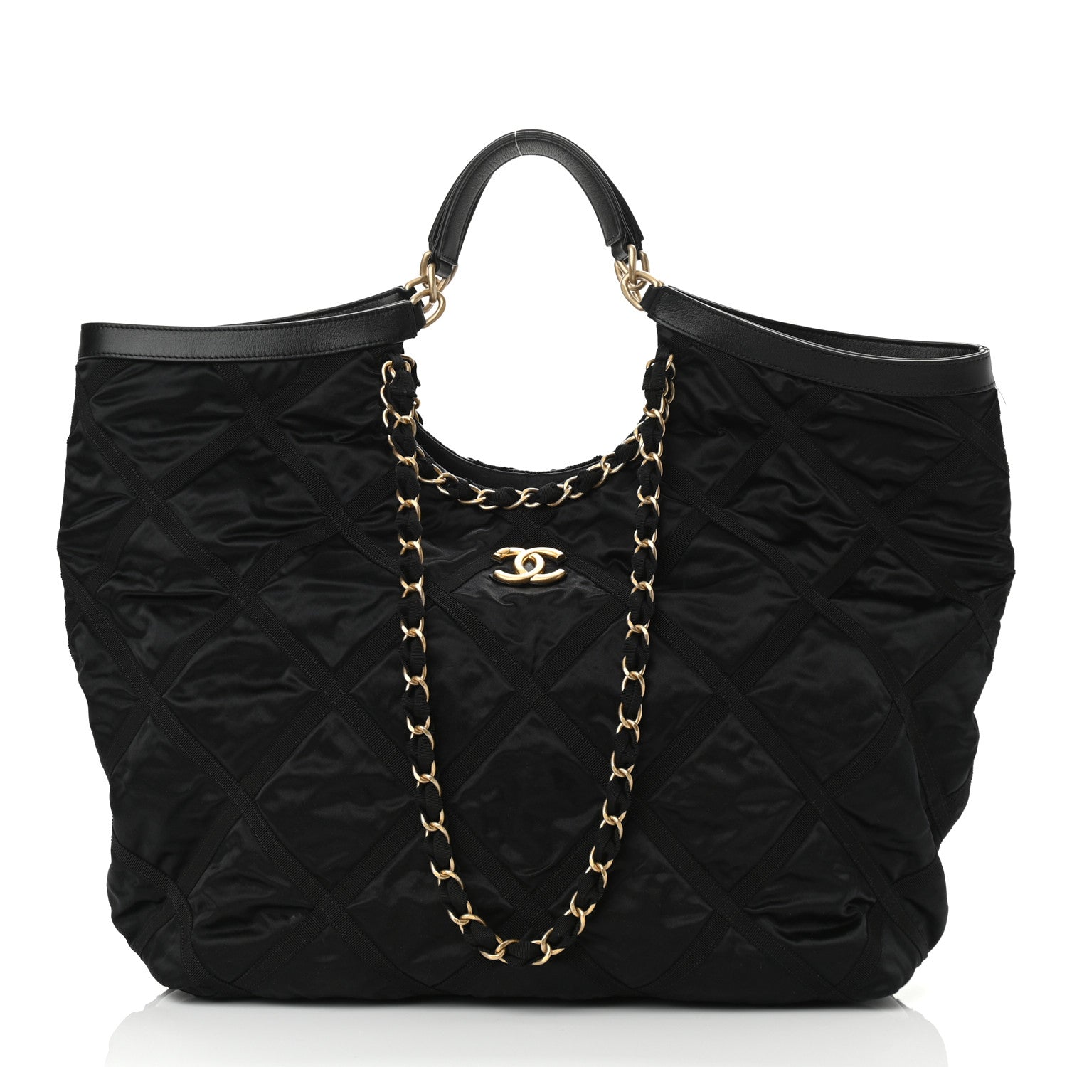 Chanel Nylon Grosgrain Quilted Maxi Lifestyle Shopping Bag Black 2 of 10