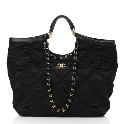 Chanel Nylon Grosgrain Quilted Maxi Lifestyle Shopping Bag Black 2 of 10