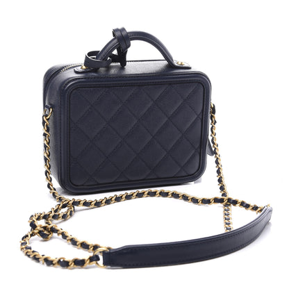 Chanel Caviar Quilted Small CC Filigree Vanity Case Navy 2 of 10