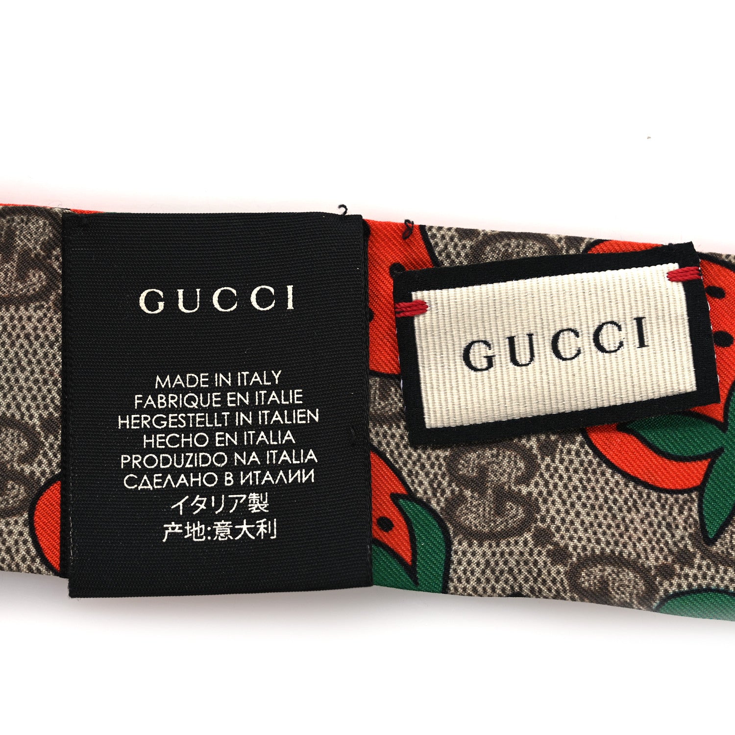 Gucci Silk Twill GG Monogram Strawberry Neck Bow Scarf Pink 3 of 3