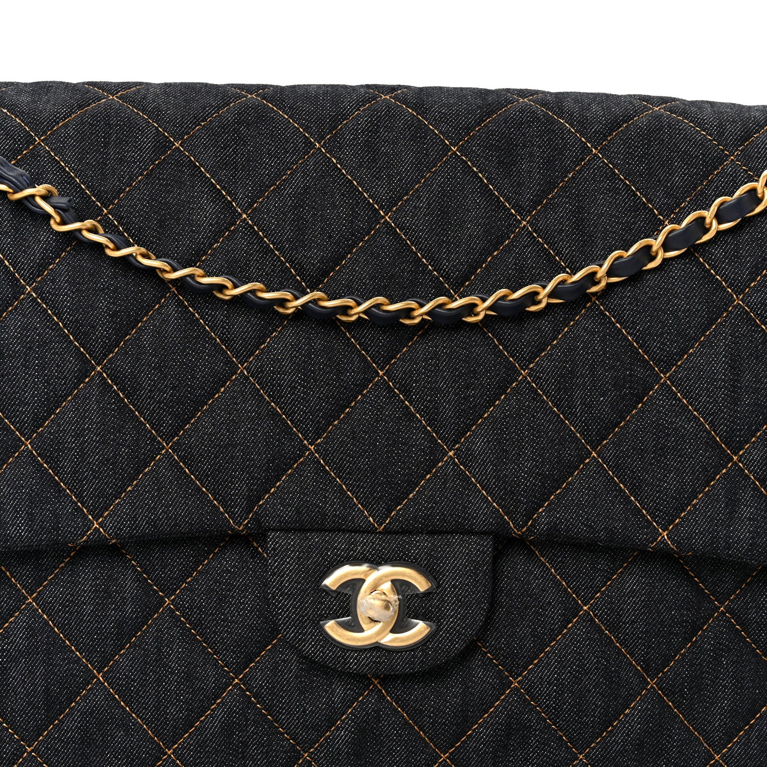 Chanel Denim Quilted XXL Travel Flap Bag Dark Blue Orange 9 of 12