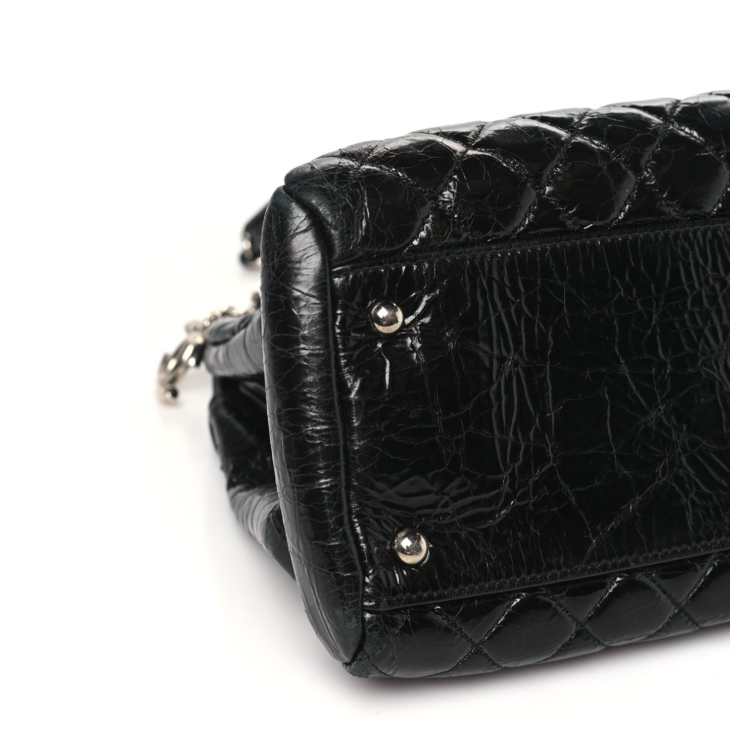 Glazed Calfskin Quilted Large Just Mademoiselle Bowling Bag Black