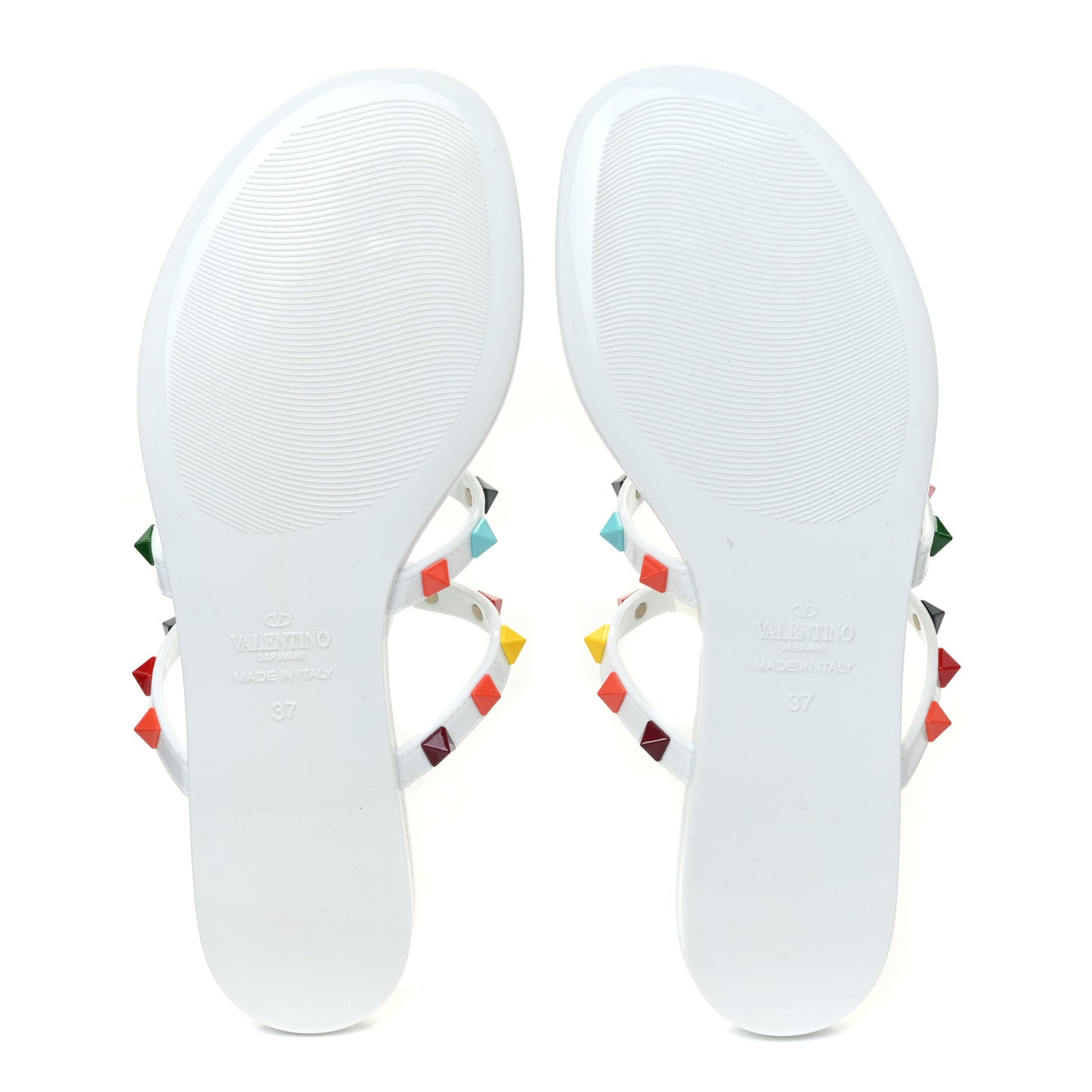 PVC Jelly Rockstud Caged Flat Thong Sandals 37 White Multicolor