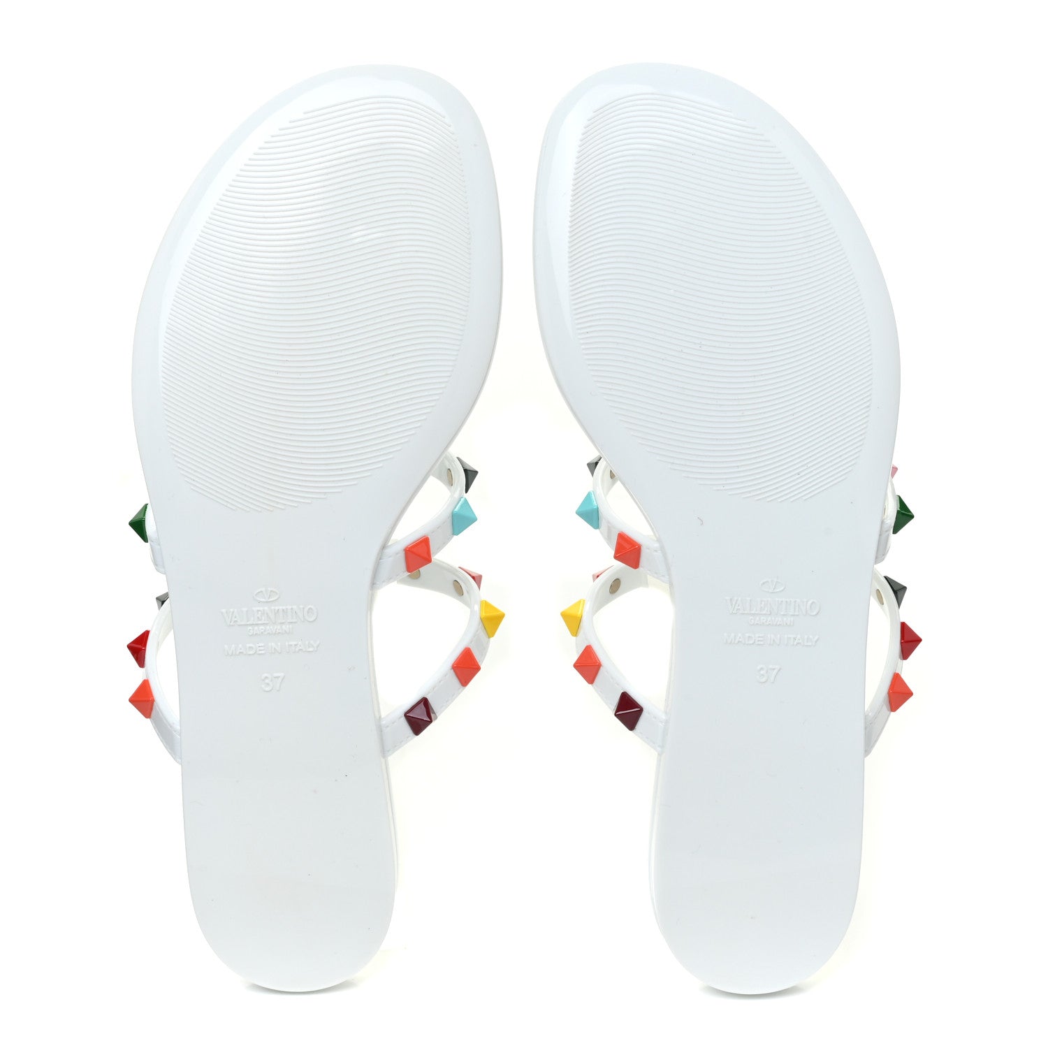 Valentino Garavani PVC Jelly Rockstud Caged Flat Thong Sandals 37 White Multicolor 5 of 10