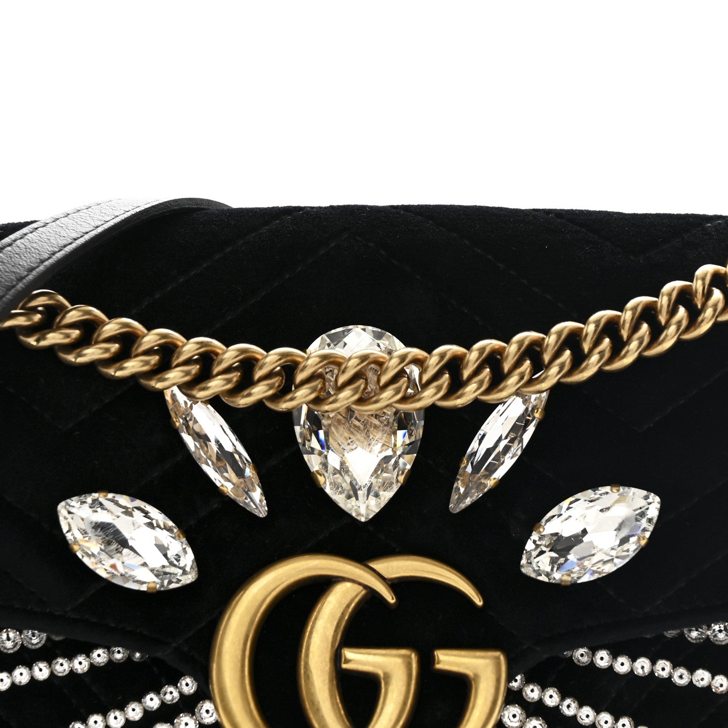 Gucci Velvet Matelasse Marquise Crystals Embroidered Small GG Marmont Shoulder Bag Black 8 of 10