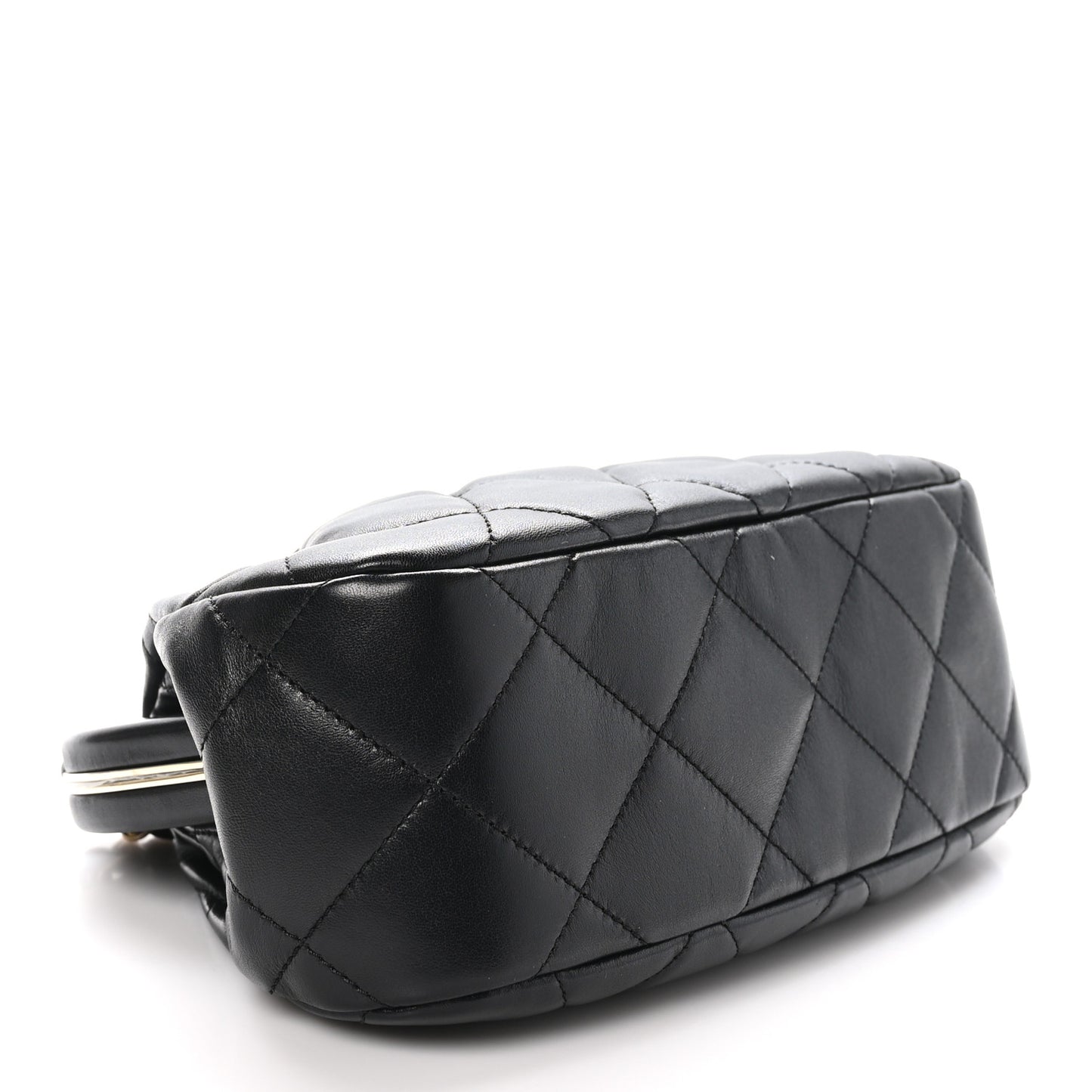 Lambskin Quilted CC Kisslock Clutch Black
