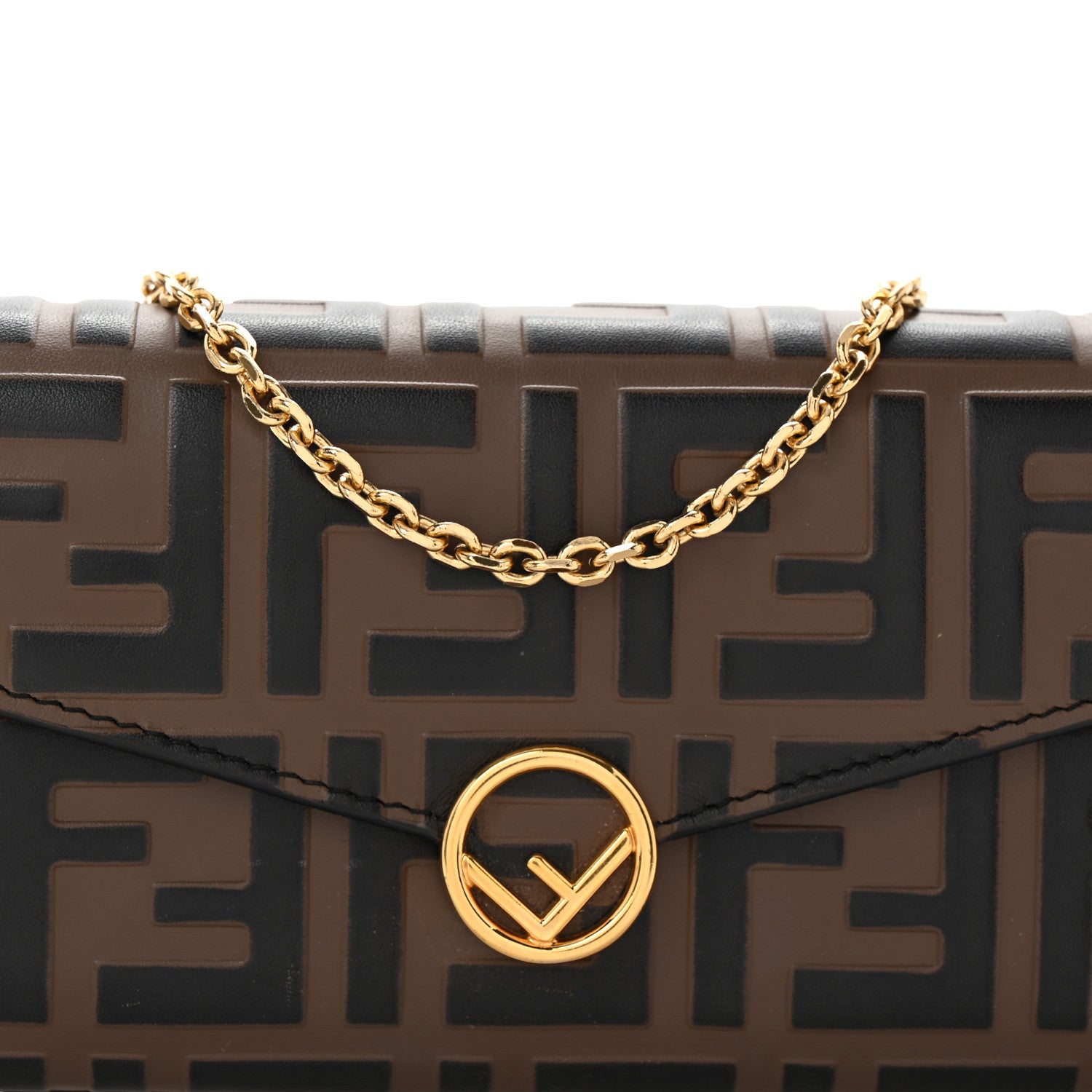 Fendi Vitello Soft F is Fendi Bi-Color FF 1974 Embossed Continental Envelope Wallet On Chain Maya Black 8 of 10