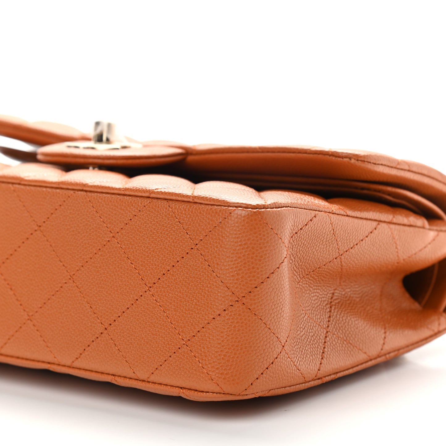 Caviar Quilted Small Double Flap Light Brown
