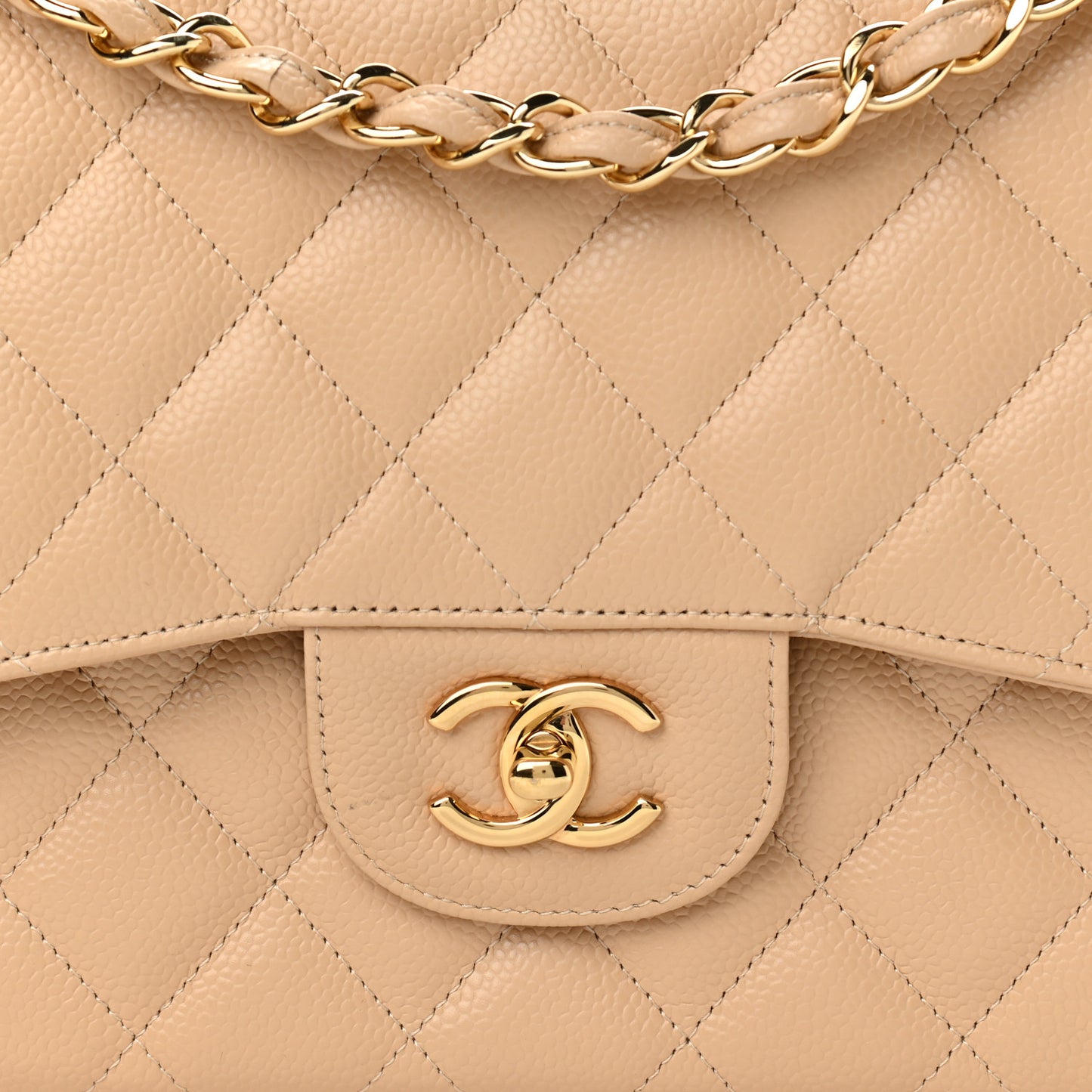 Caviar Quilted Jumbo Double Flap Beige Clair