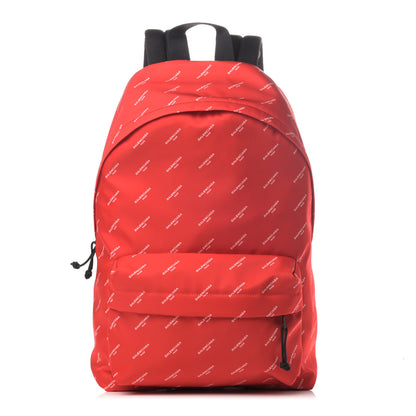 Balenciaga Twill Nylon Allover Logo Print Explorer Backpack Rouge Vermillion White 1 of 8
