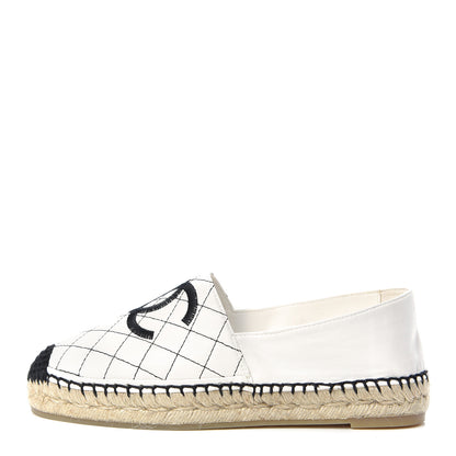 Chanel Lambskin Stitched CC Espadrilles 38 White Black 1 of 11