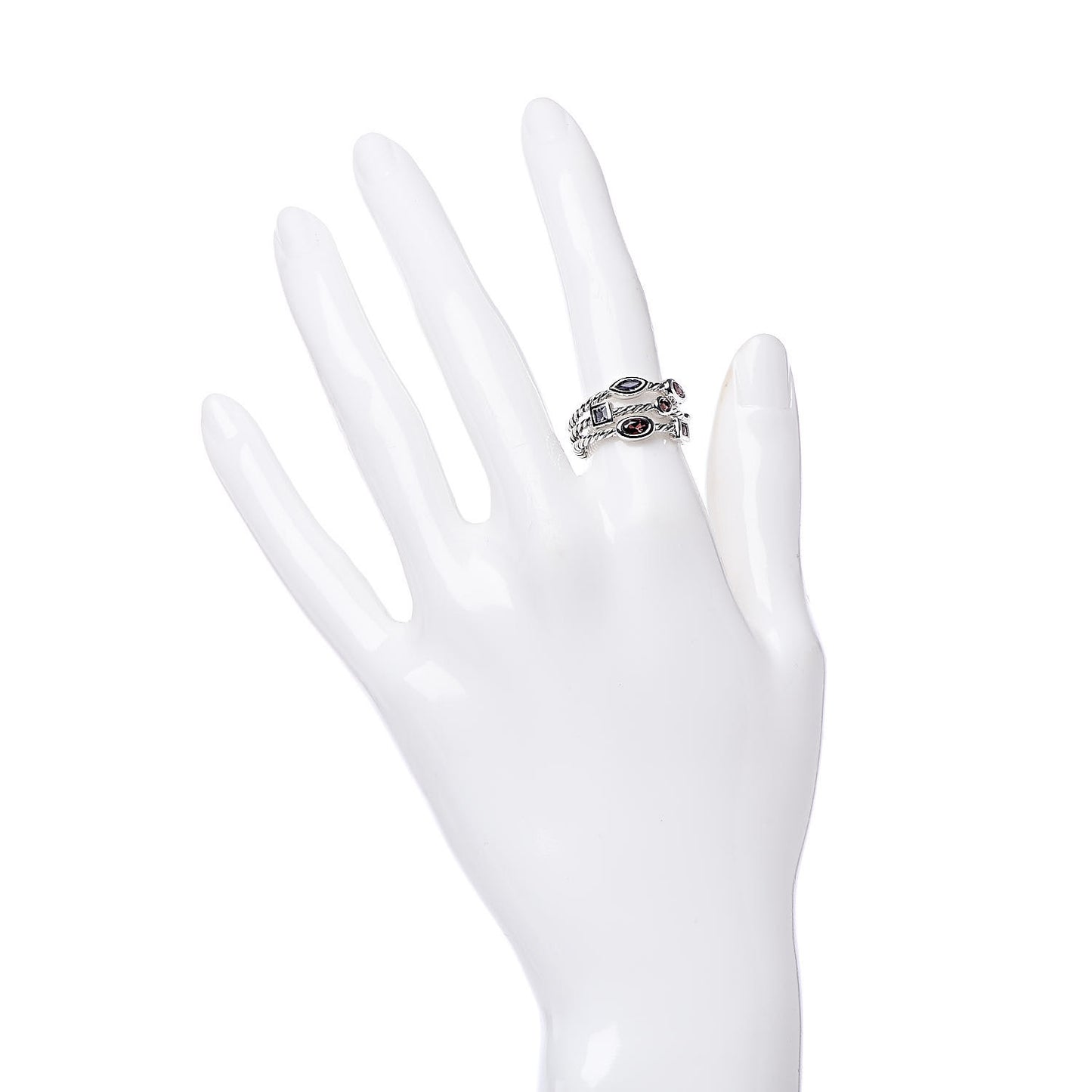 Sterling Silver Amethyst Tourmaline Garnet Iolite Confetti 3 Row Ring 52 6